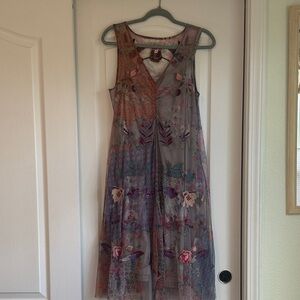 Johnny Was Multicolor Embroidered Midi Dress